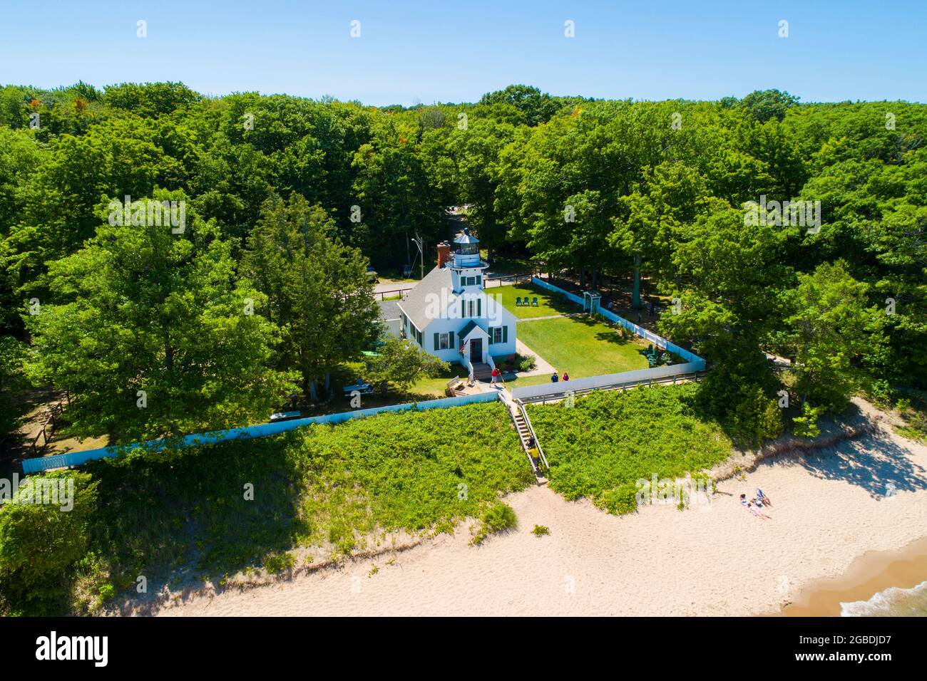 Mission Point Lighthouse Traverse City Michigan liegt in Mission Point Michigan nördlich von Traverse City am Ufer des Lake Michigan Stockfoto