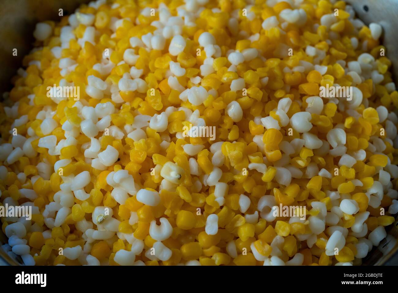 Nahaufnahme von leckeren gelben Körnern von Mais Stockfoto