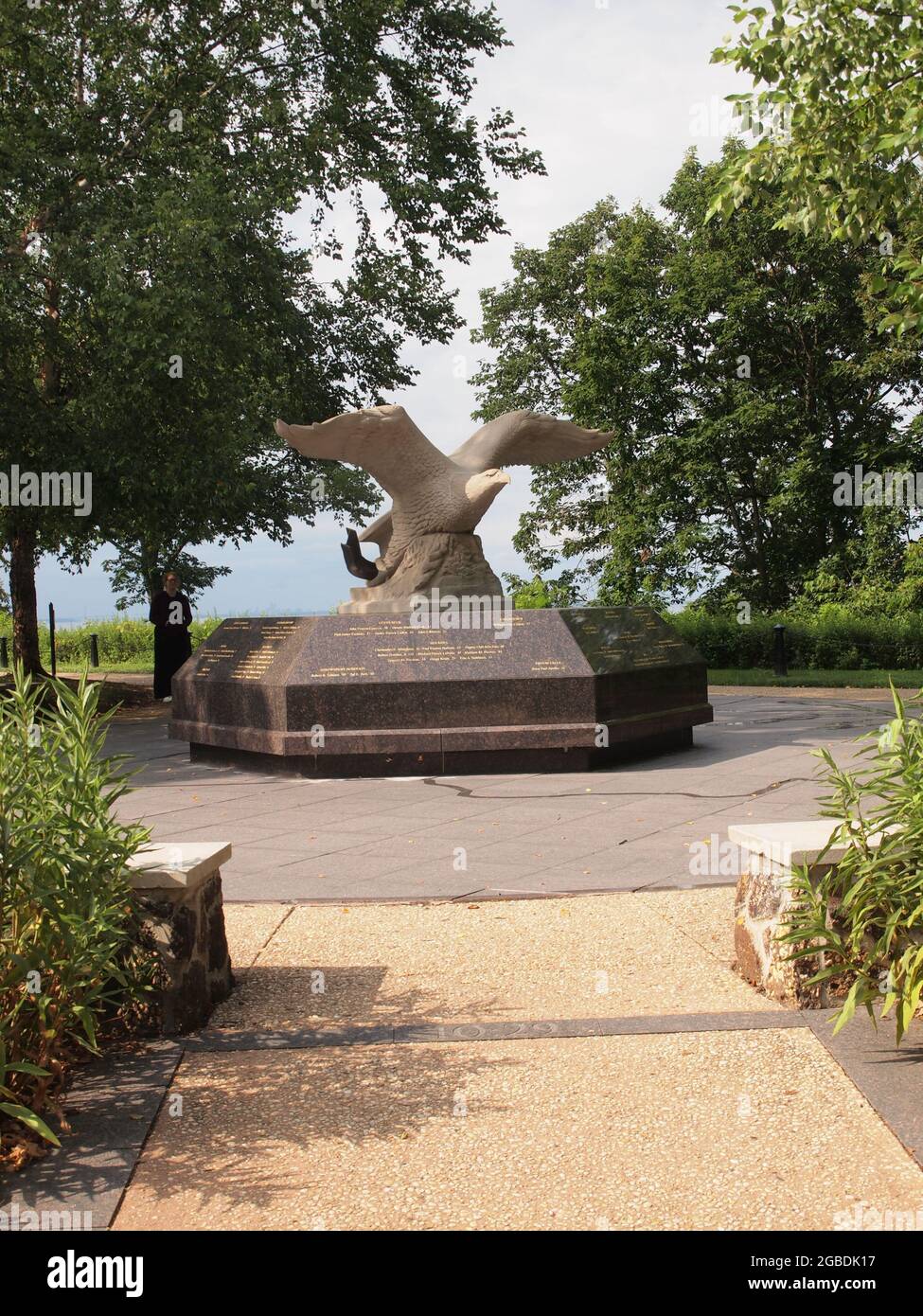Gedenkstätte am 11. September auf dem Mt. Mitchill im Monmouth County, New Jersey, in dem die Todesopfer der Terroranschläge aufgeführt sind. Stockfoto