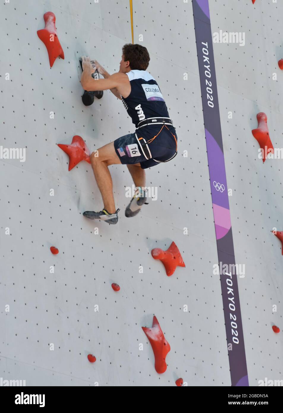Tokio, Japan. August 2021. Nathaniel Coleman aus den USA tritt am Dienstag, den 3. August 2021, im Aomi Urban Sports Park in Tokio, Japan, bei der Speed Qualification während der Olympischen Spiele in Tokio für Männer im Sportklettern an. Foto von Keizo Mori/UPI Credit: UPI/Alamy Live News Stockfoto