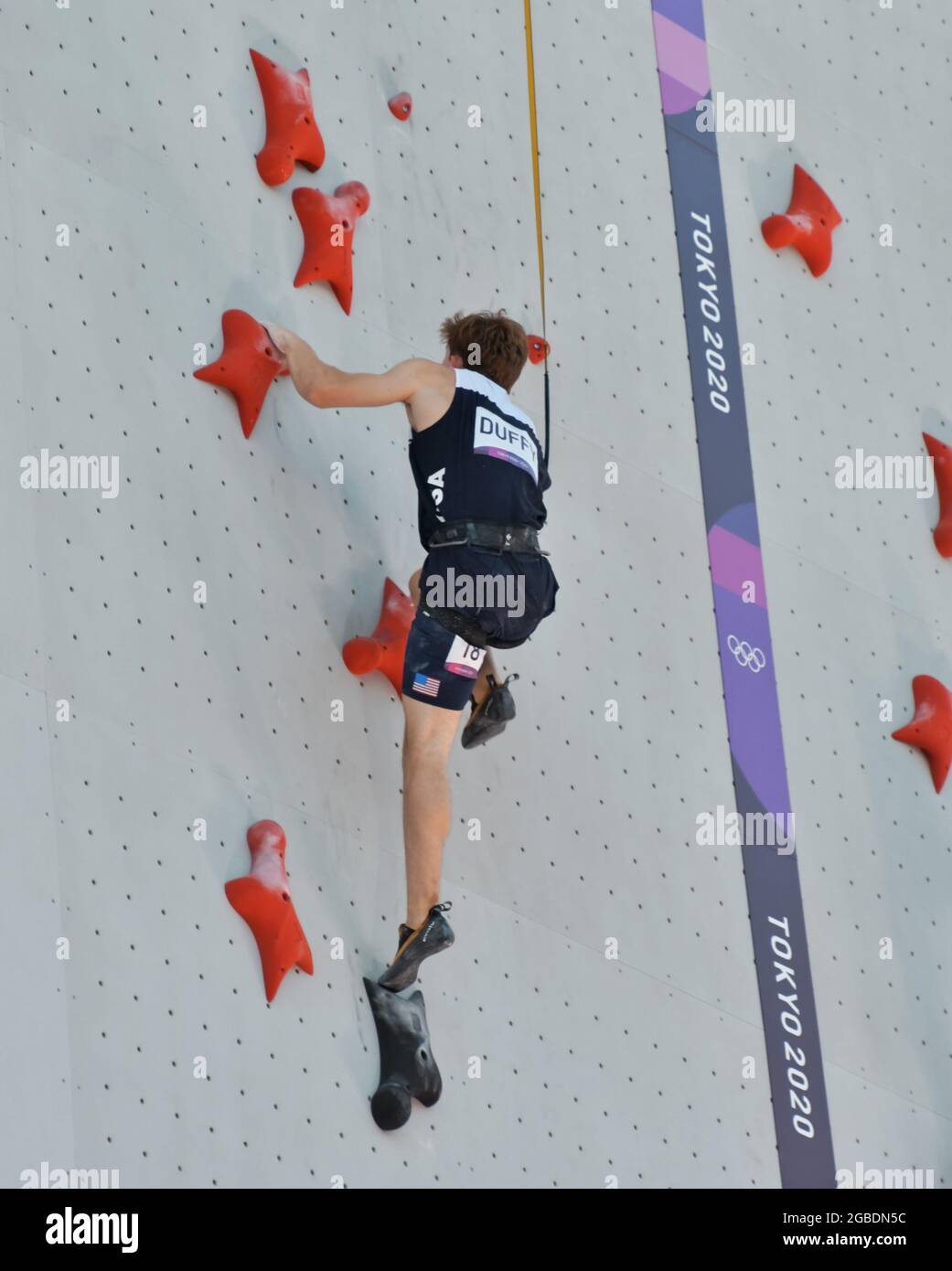 Tokio, Japan. August 2021. Der US-Amerikaner Colin Duffy tritt am Dienstag, den 3. August 2021, im Aomi Urban Sports Park in Tokio, Japan, bei der Speed Qualification während der Olympischen Spiele in Tokio bei. Foto von Keizo Mori/UPI Credit: UPI/Alamy Live News Stockfoto