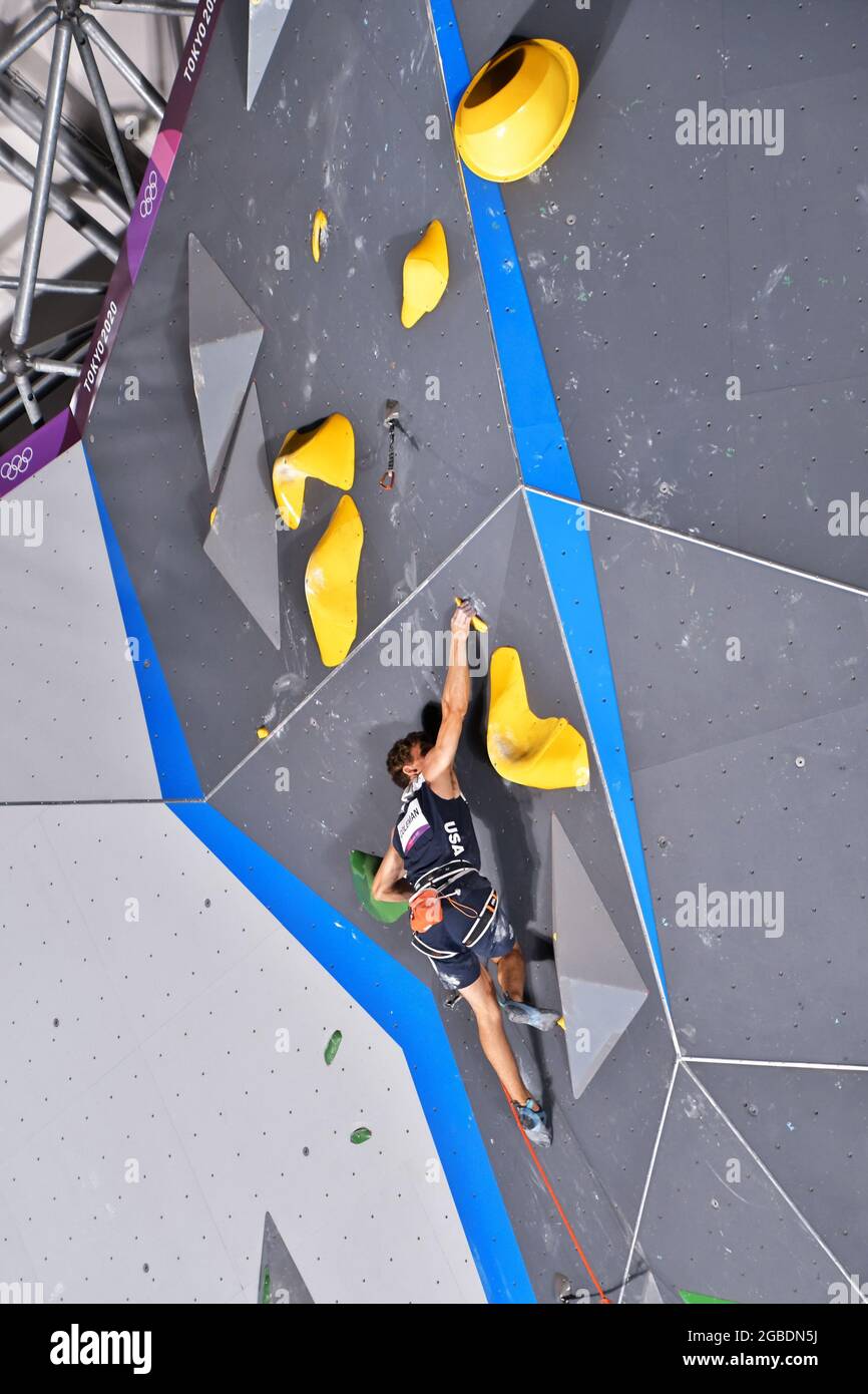 Tokio, Japan. August 2021. Nathaniel Coleman aus den USA tritt am 3. August 2021 im Aomi Urban Sports Park in Tokio, Japan, in der Lead Qualification während der Olympischen Spiele in Tokio bei. Foto von Keizo Mori/UPI Credit: UPI/Alamy Live News Stockfoto