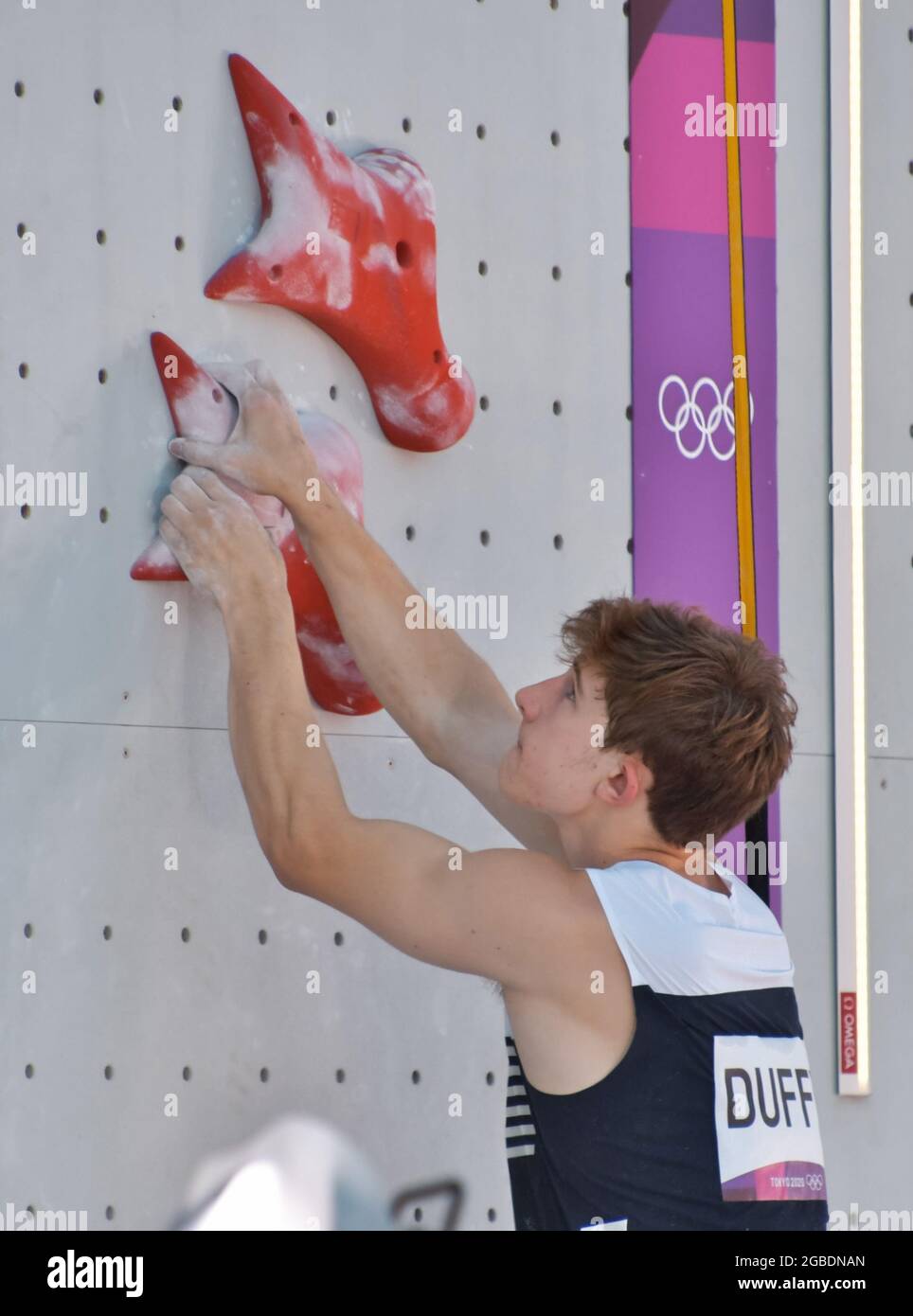 Tokio, Japan. August 2021. Der US-Amerikaner Colin Duffy tritt am Dienstag, den 3. August 2021, im Aomi Urban Sports Park in Tokio, Japan, bei der Speed Qualification während der Olympischen Spiele in Tokio bei. Foto von Keizo Mori/UPI Credit: UPI/Alamy Live News Stockfoto