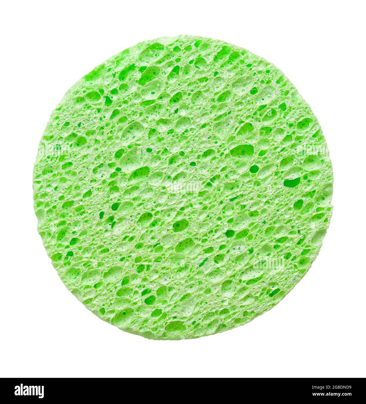 Runde Kosmetik Make Up Sponge auf Weiß ausgeschnitten. Stockfoto