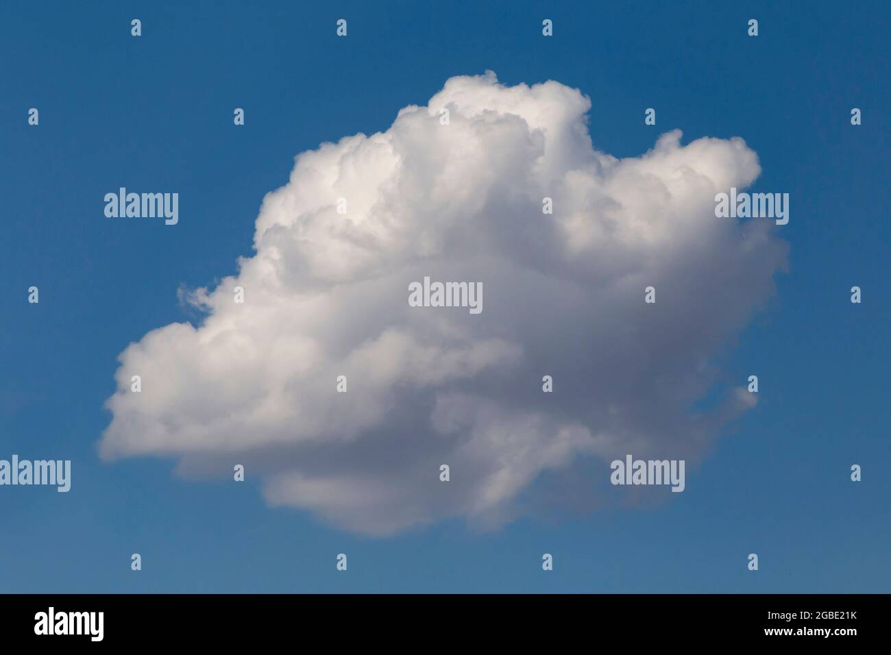 Blick auf weiße, flauschige Regenwolke in einem blauen Himmel Stockfoto