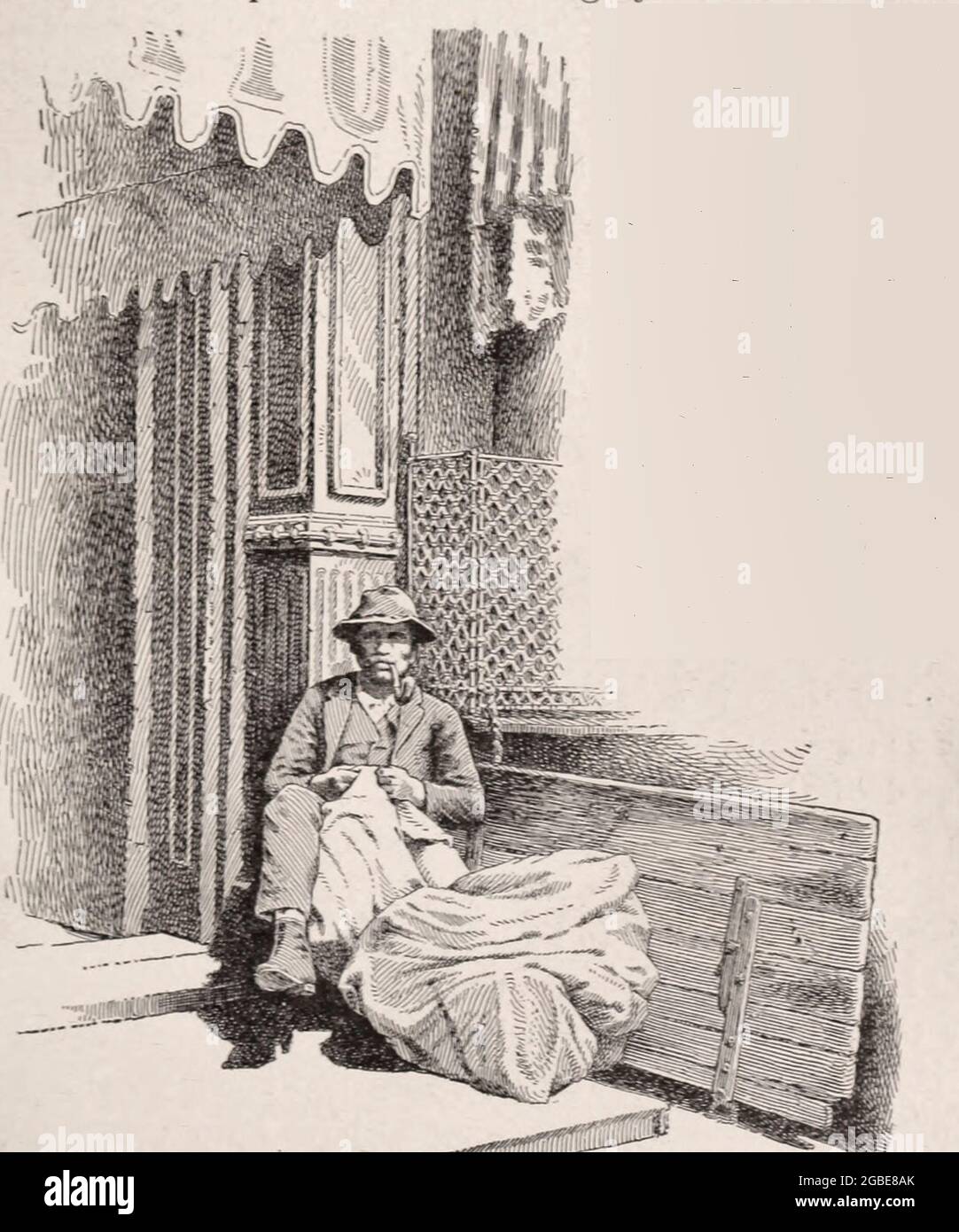 Der italienische Rag-Picker, der um 1890 in der Mulberry Street, New York City, seine Koffer pflegte Stockfoto