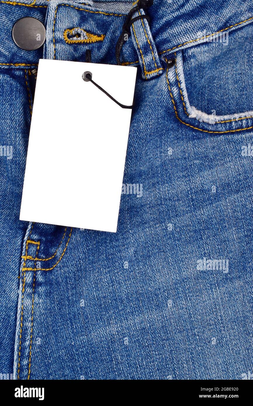 Leeres Etikett Oder Etikett Auf Denim-Jeans Stockfoto