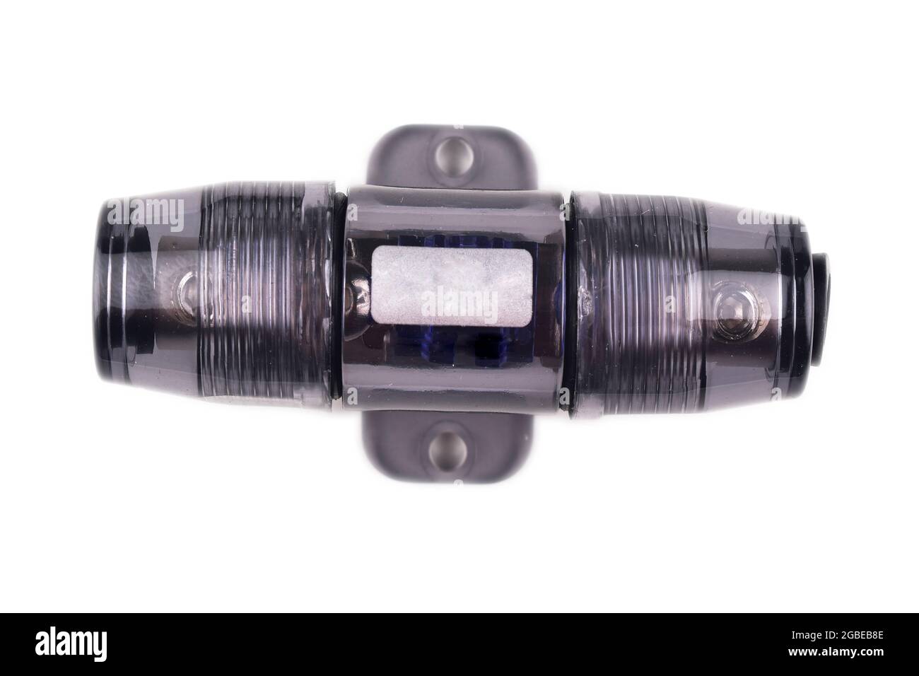 Sicherungshalter für Autoverstärker isoliert auf weißem Hintergrund mit Clipping Path Stockfoto