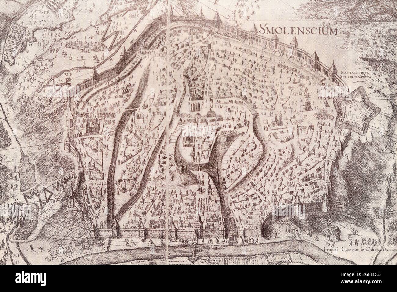 Belagerungszug von Smolensk durch russische Truppen in den Jahren 1632-1634. Gravur von 1636. Stockfoto