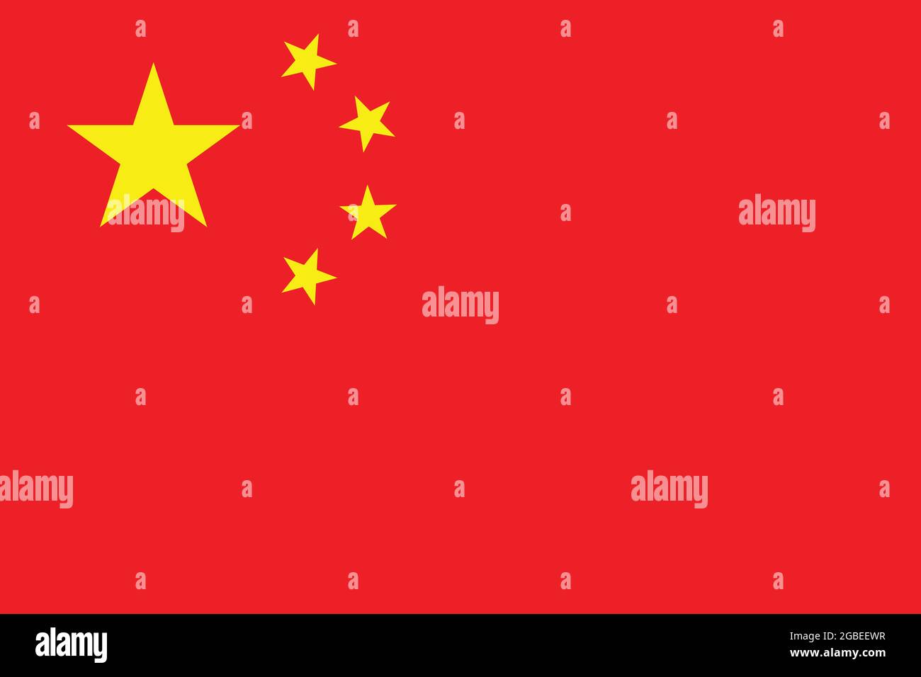 Flagge Chinas in Originalgröße und Farben Vektorgrafik, Nationale Flagge der Volksrepublik China, fünf-Sterne-rote Flagge, chinesische kommunistische Flagge Stock Vektor