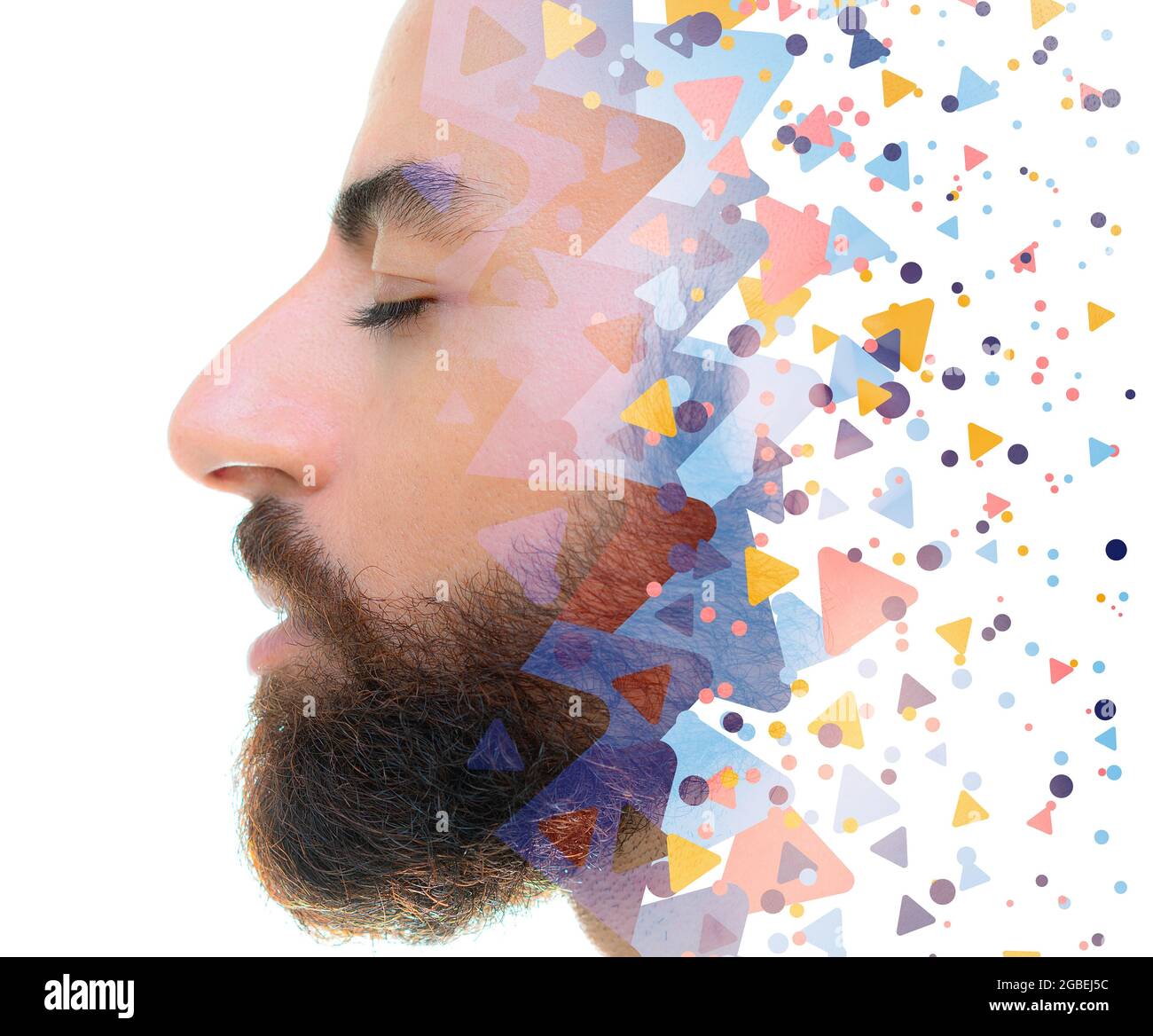 Ein Porträt eines bärtigen Mannes mit Dreiecken Stockfoto