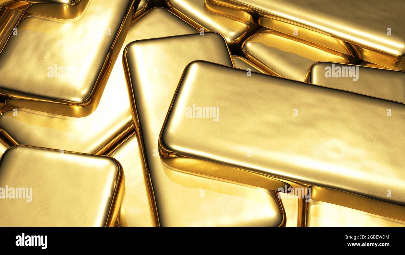 Goldbarren. Goldinvestition. Nahaufnahme. Finanzkonzept. 3d-Illustration. Stockfoto