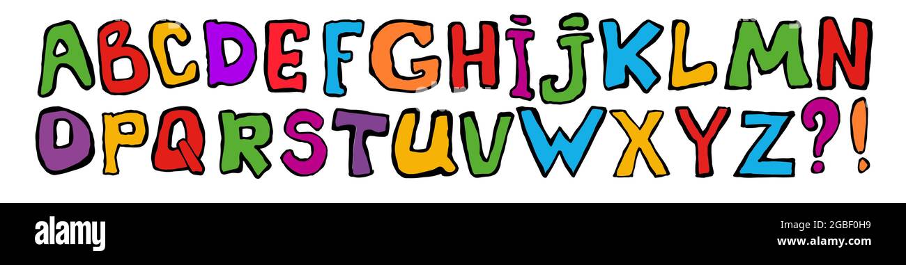 Cartoon-Bubble-Schrift. Bunte Buchstaben mit Glint Stock Vektor