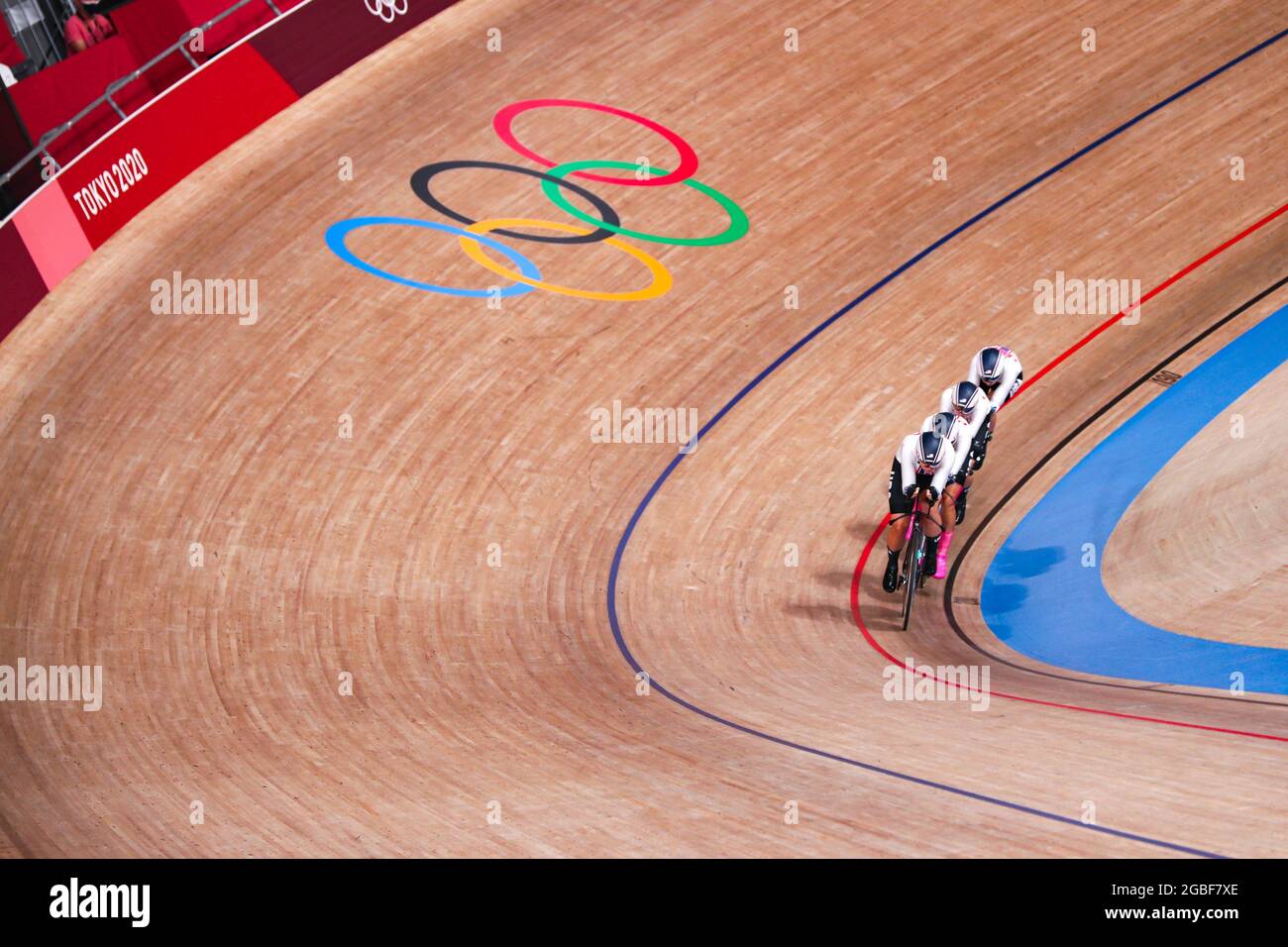 Megan Jastrab (USA), Jennifer Valente (USA), Chloe Dygert (USA), Emma White (USA), AUGUST 3, 2021 - Radfahren : 1. Runde der Frauenmannschaft während der Olympischen Spiele 2020 in Tokio auf dem Izu Velodrome in Shizuoka, Japan. (Foto von Shutaro Mochizuki/AFLO) Stockfoto