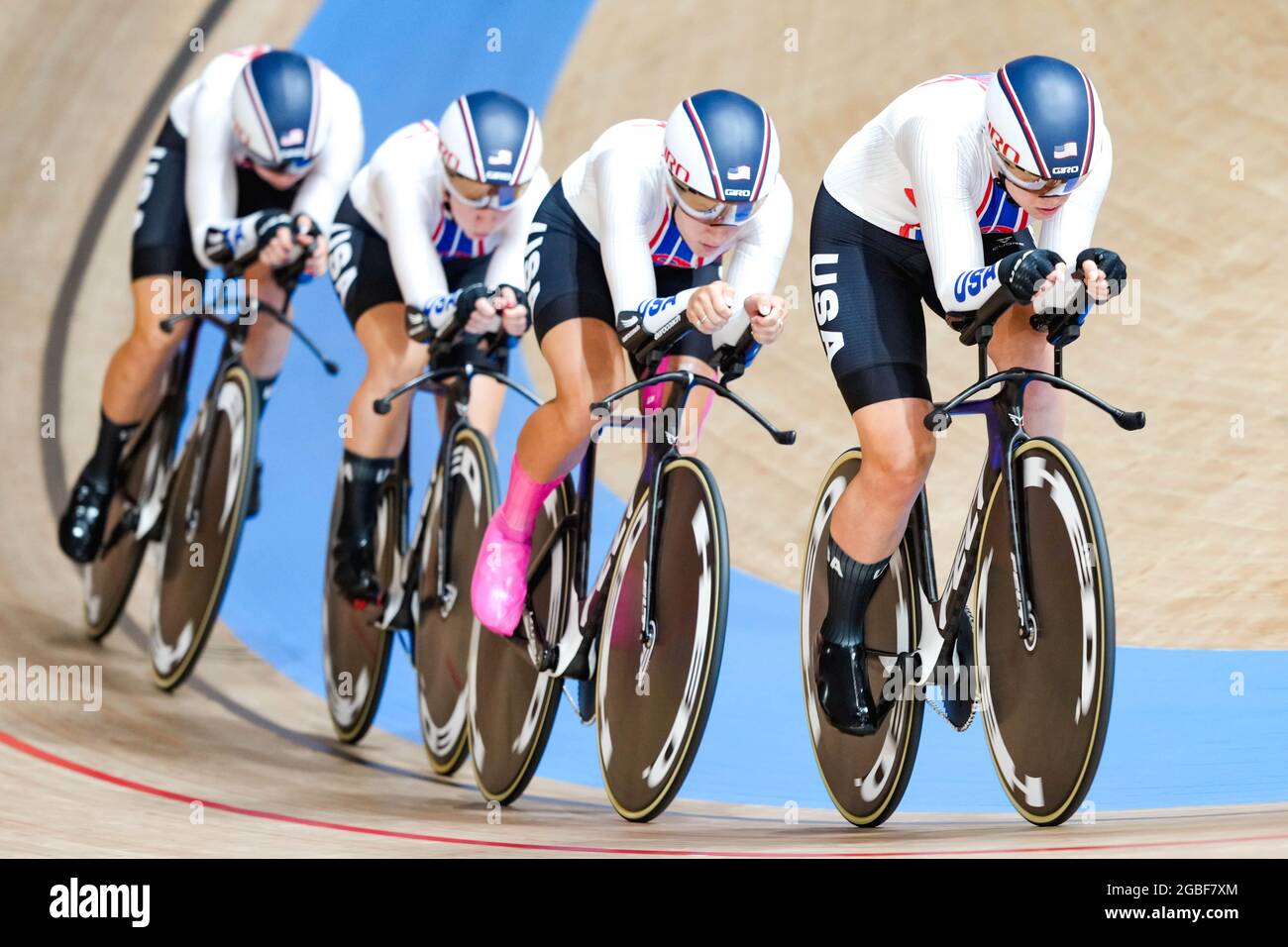 Megan Jastrab (USA), Jennifer Valente (USA), Chloe Dygert (USA), Emma White (USA), AUGUST 3, 2021 - Radfahren: Finale der Mannschaftsverfolgung der Frauen während der Olympischen Spiele 2020 in Tokio auf dem Izu Velodrome in Shizuoka, Japan. (Foto von Shutaro Mochizuki/AFLO) Stockfoto