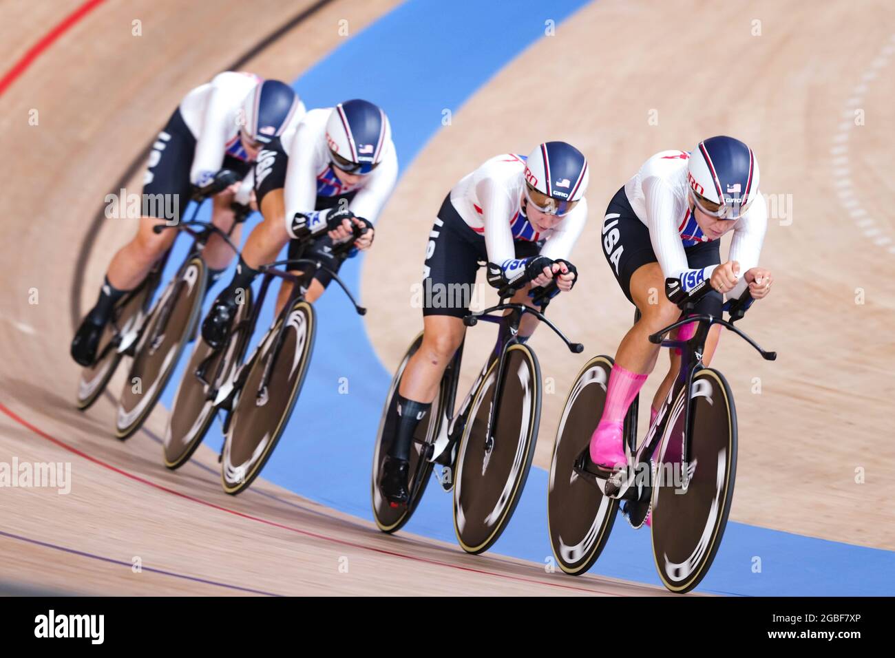 Megan Jastrab (USA), Jennifer Valente (USA), Chloe Dygert (USA), Emma White (USA), AUGUST 3, 2021 - Radfahren : 1. Runde der Frauenmannschaft während der Olympischen Spiele 2020 in Tokio auf dem Izu Velodrome in Shizuoka, Japan. (Foto von Shutaro Mochizuki/AFLO) Stockfoto