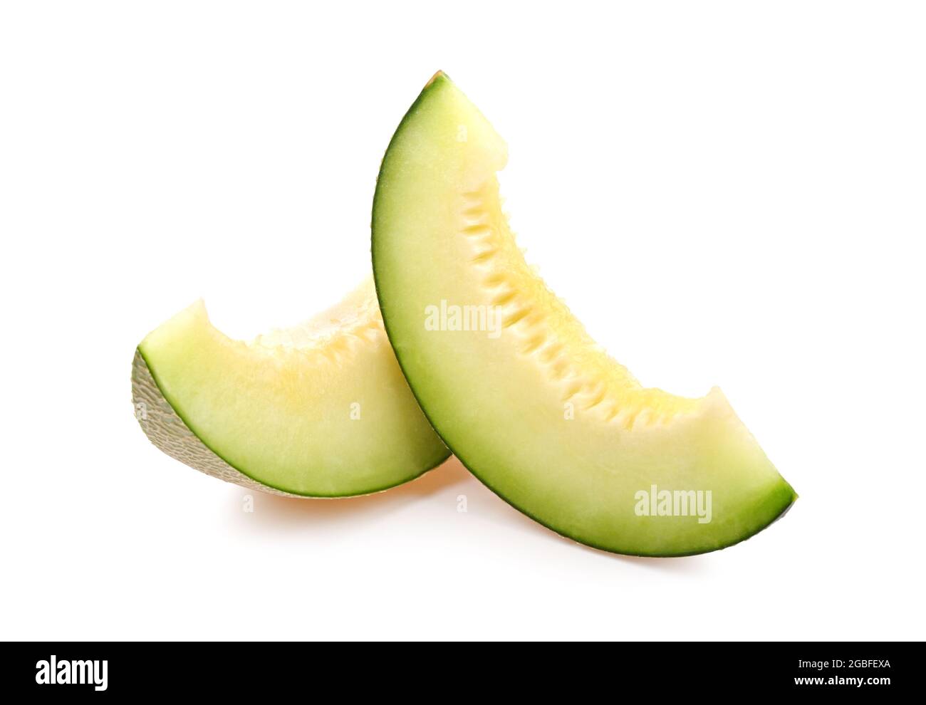 Scheibe japanischer Melonen, Honigmelone oder Cantaloupe isoliert auf weißem Hintergrund Stockfoto