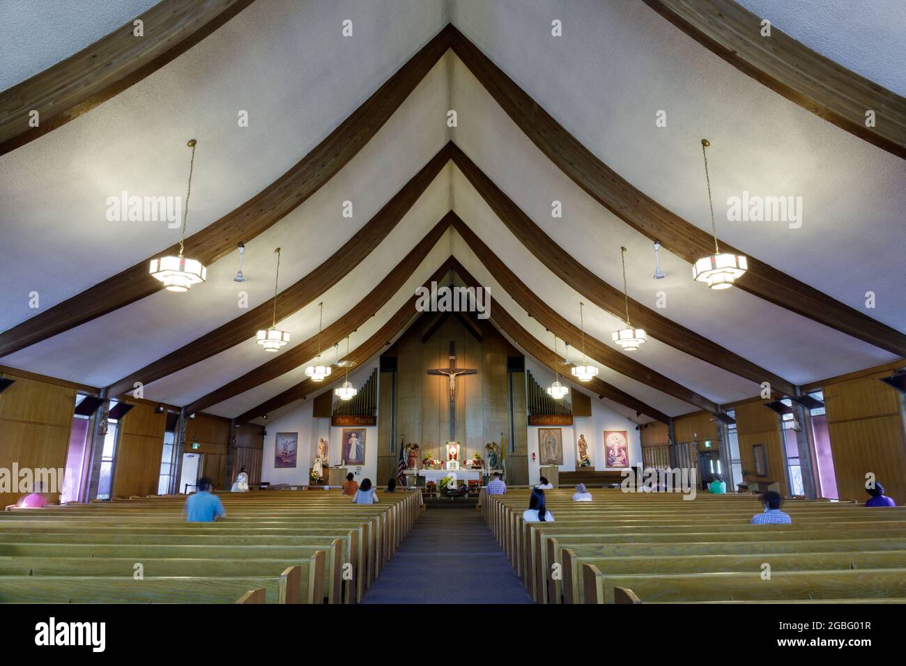 Kirche und Heiligtum unserer Lieben Frau des Friedens in Santa Clara, Kalifornien, USA. Stockfoto