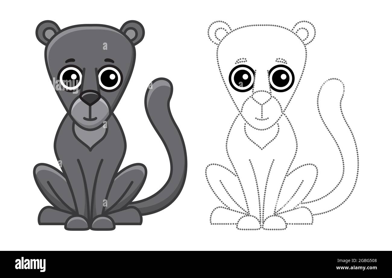 Zoo Tier für Kinder zum ausmalen. Lustiges puma im Cartoon-Stil. Zeichnen  Sie die Punkte nach, und färben Sie das Bild ein Stock-Vektorgrafik - Alamy