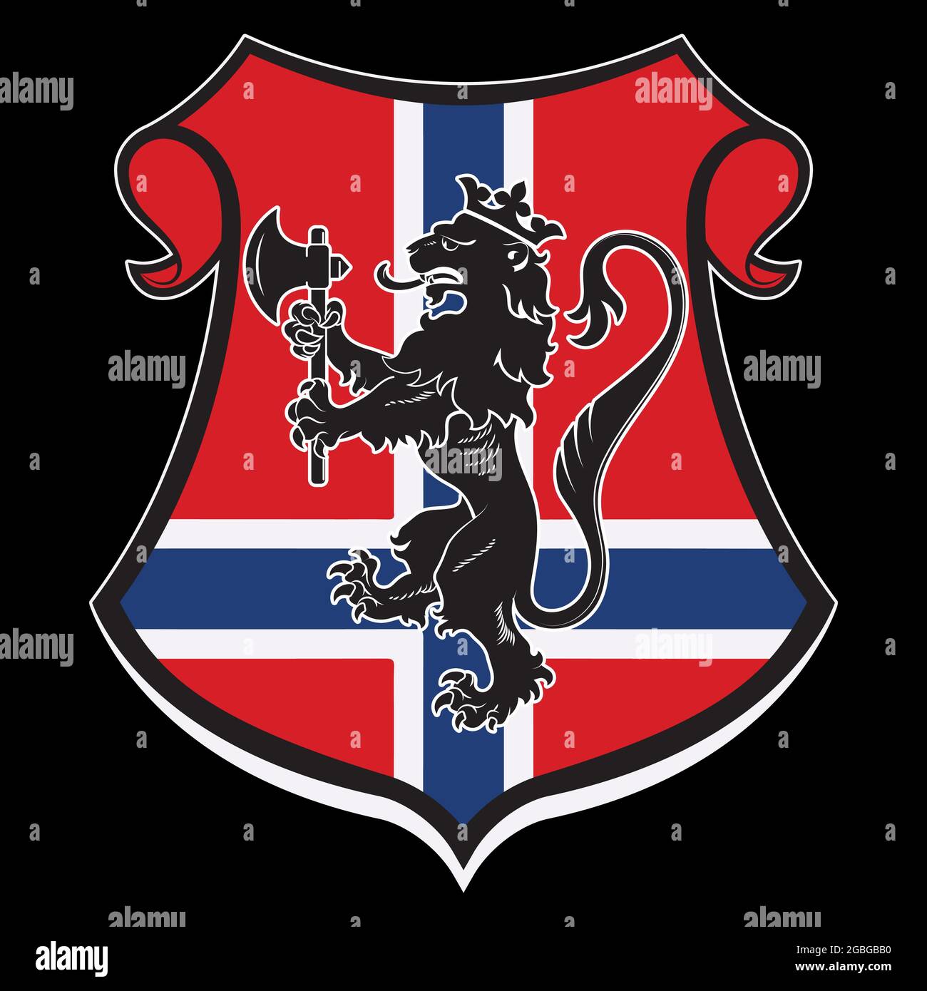 Klassisches Wappen des königlichen Wappens. Vintage heraldischen königlichen Löwen mit einer Axt und heraldischen Schild. Wappen, Wappen, Emblem, Symbol Stock Vektor