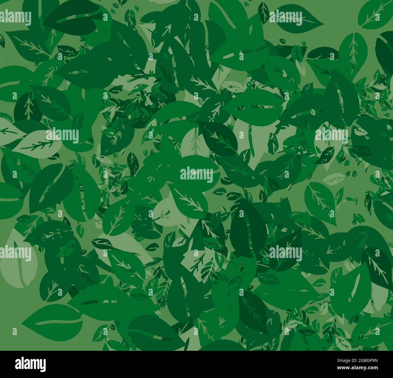 Abstrakter Hintergrund aus grünen Blättern, chaotische Flecken. Vektorgrafik Stock Vektor