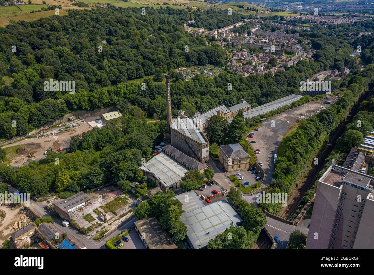 Halifax West Yorkshire Aerial Drone Nestle Bahnhof Stockfoto