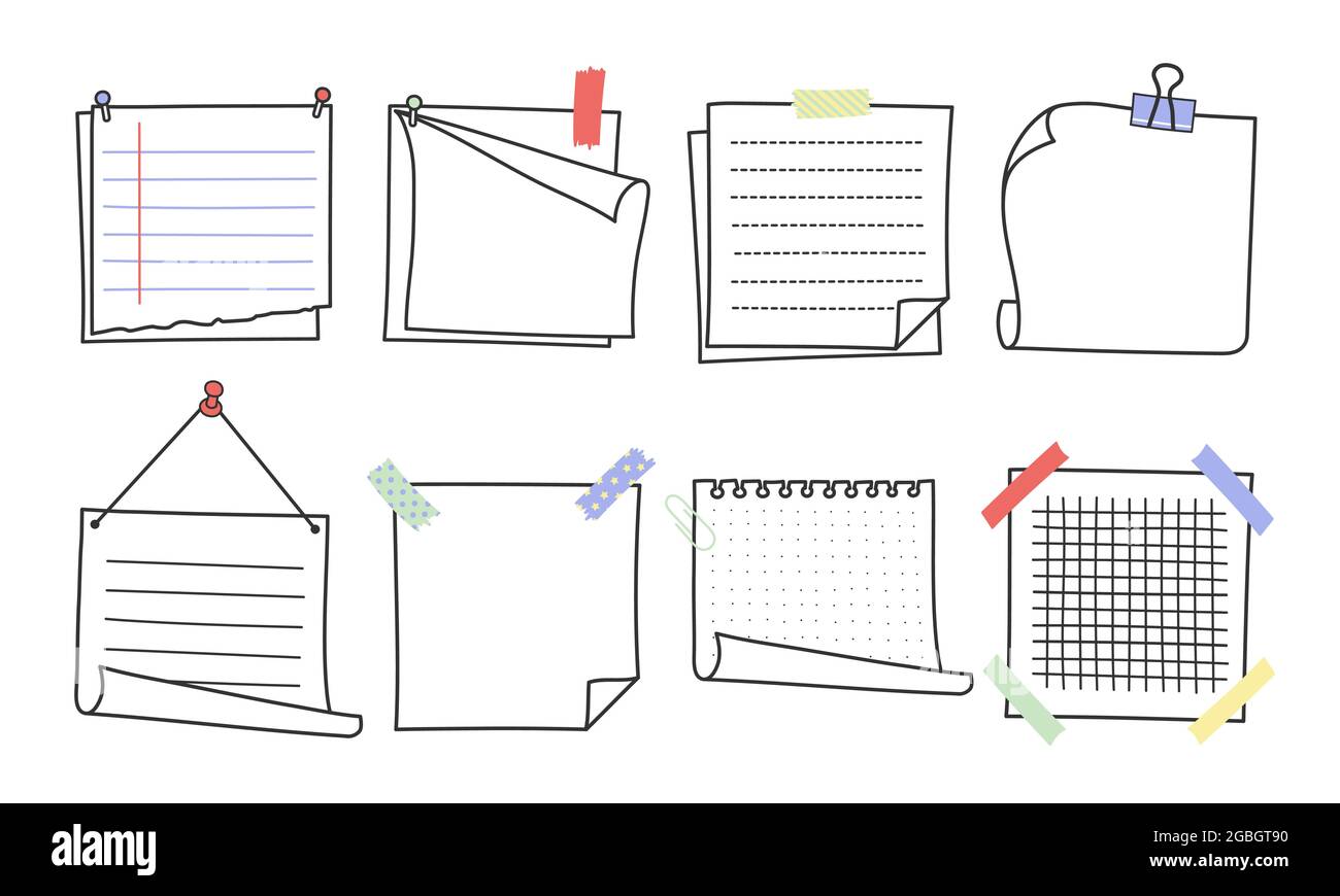 Doodle handgezeichnete Memonotizen und Erinnerungen Vektorgrafik Set. Stock Vektor
