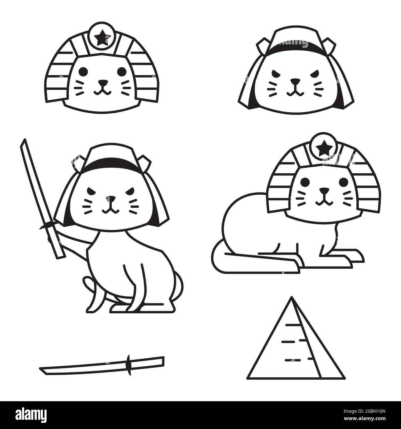 Cute Cat Japan Egypt Outline Monoline Line Doodle Style Illustration Stock Vektor