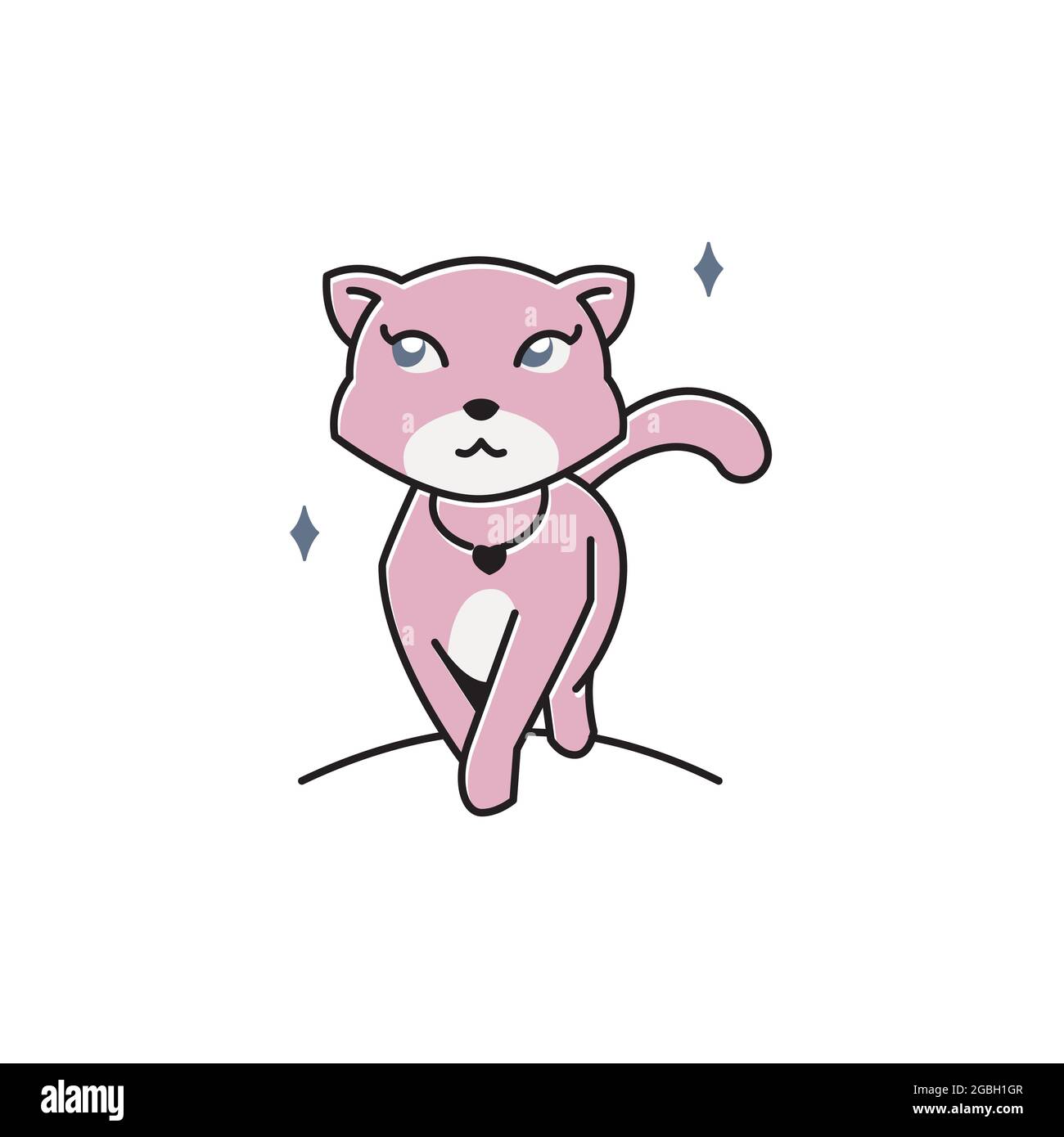 Nette Schöne Mädchen Katze Walking Funkelnde Wohnung Cartoon Illustration Stock Vektor