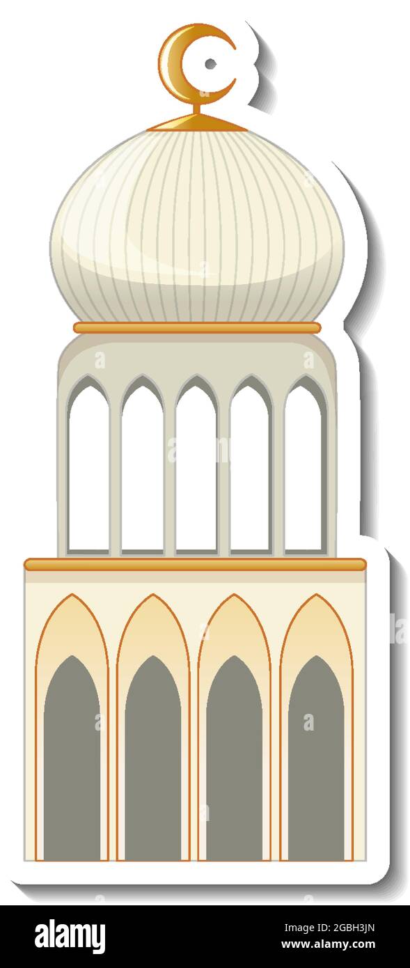Eine Stickervorlage mit isolierter Abbildung des Moschee-Gebäudes Stock Vektor