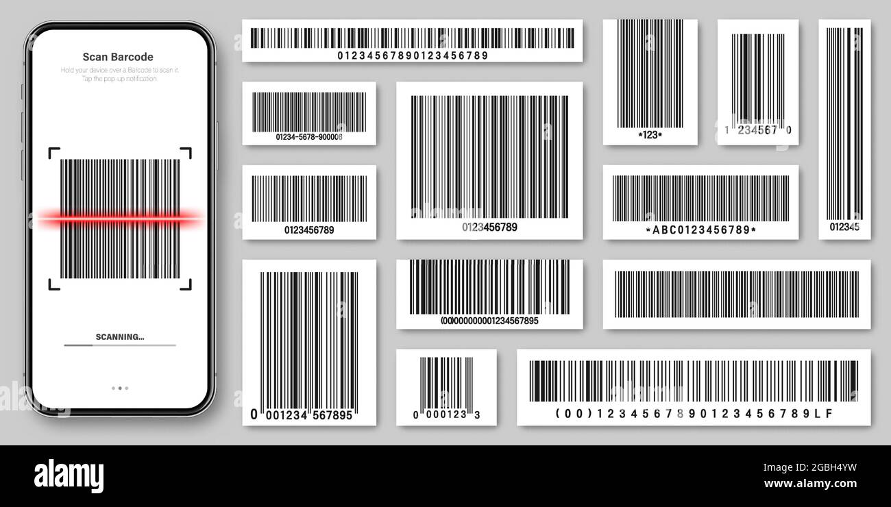 Erfassung von Produkt-Barcodes. Smartphone-Anwendung, Scanner-App.  Identifizierungscode. Seriennummer, Produkt-ID mit digitalen Informationen  Stock-Vektorgrafik - Alamy