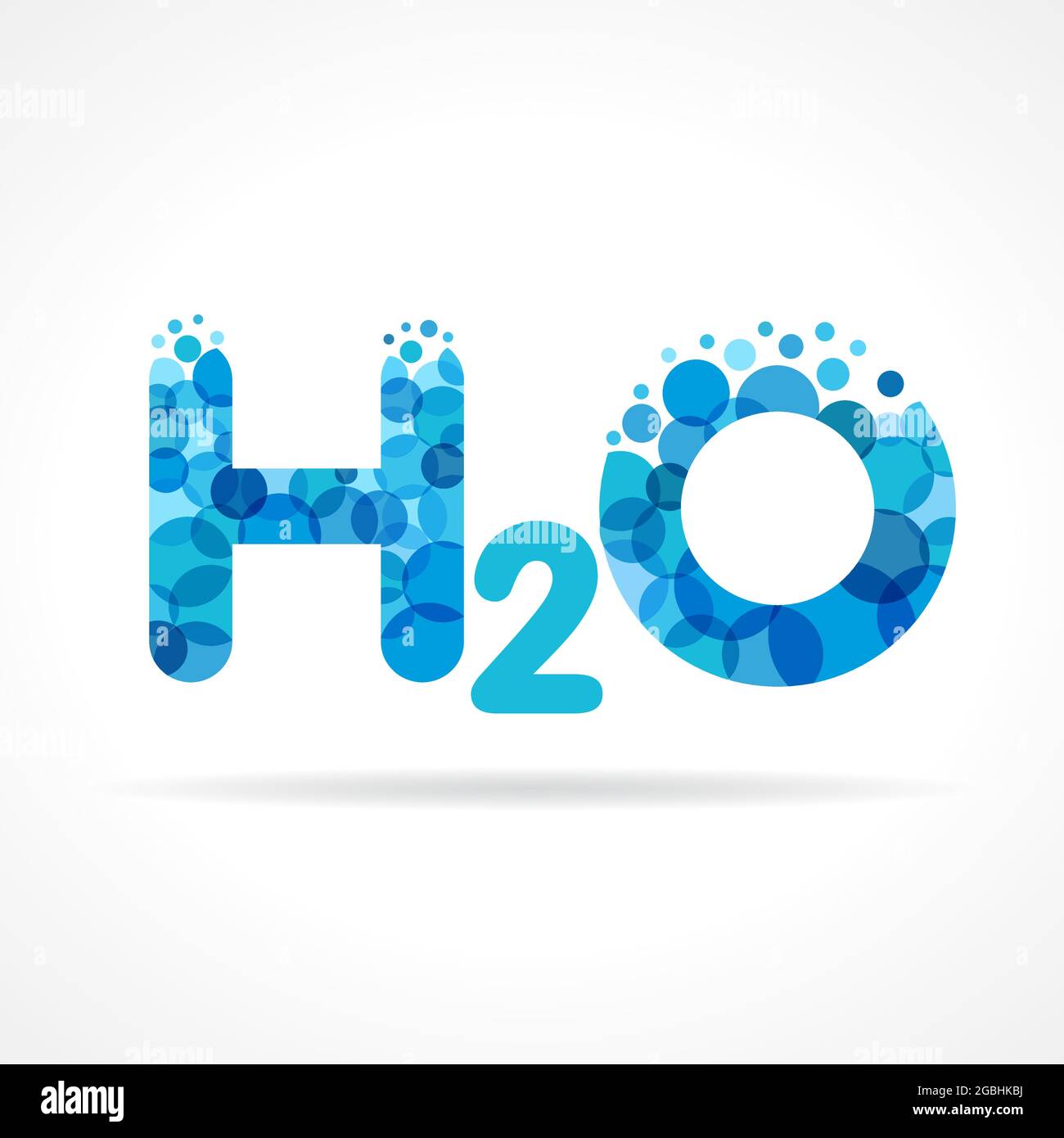 H 2 O Logo Konzept. Isoliertes abstraktes Design. Blau gefärbte Wasserformel H2O-Grafik-Vorlage. Reine klare Trinkblasen Haufen. Unternehmensgesundheit Stock Vektor
