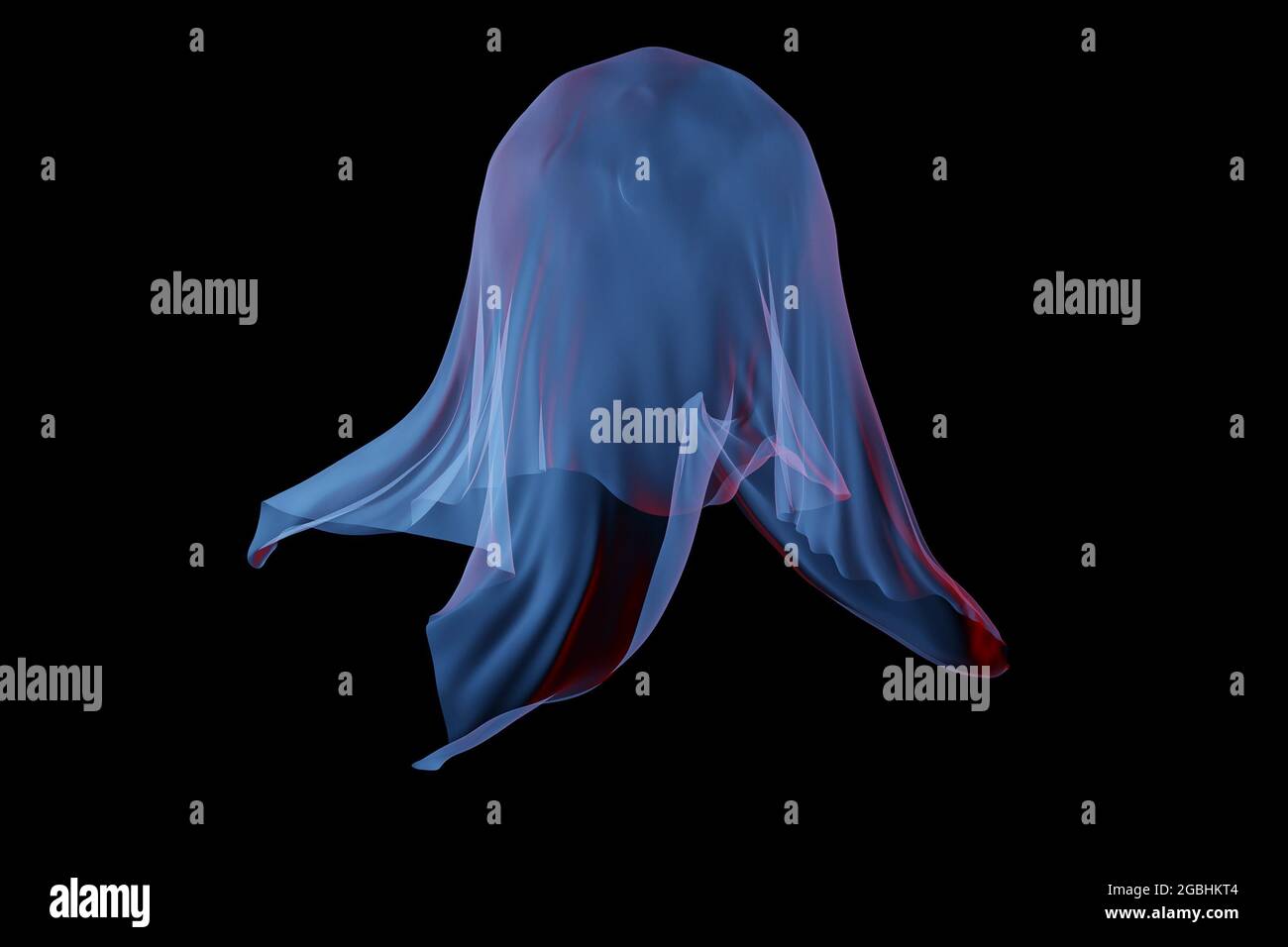 Abstrakte bunte transparente Form schwebt in den Raum - isoliert auf Schwarz. 3D-Rendering. Kann als Hintergrundvorlage verwendet werden Stockfoto