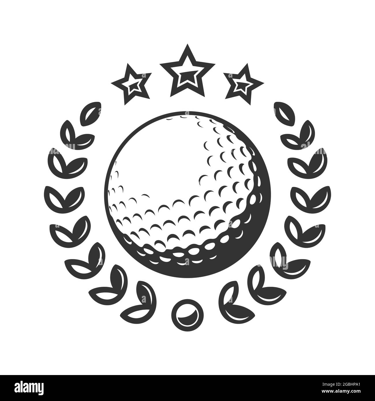 Emblem eines Golfballs. Vektorlogo für Golfturniere. Isoliert auf weißem Hintergrund Stock Vektor