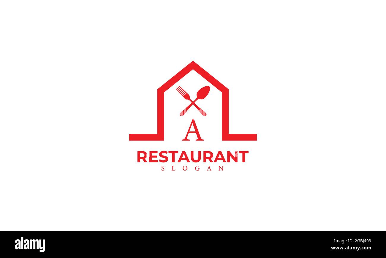 Alphabet A Restaurant Monogramm Vektor Logo Vorlage, Buchstabe A Lebensmittel Logo mit Löffel und Gabel-Symbol Stock Vektor