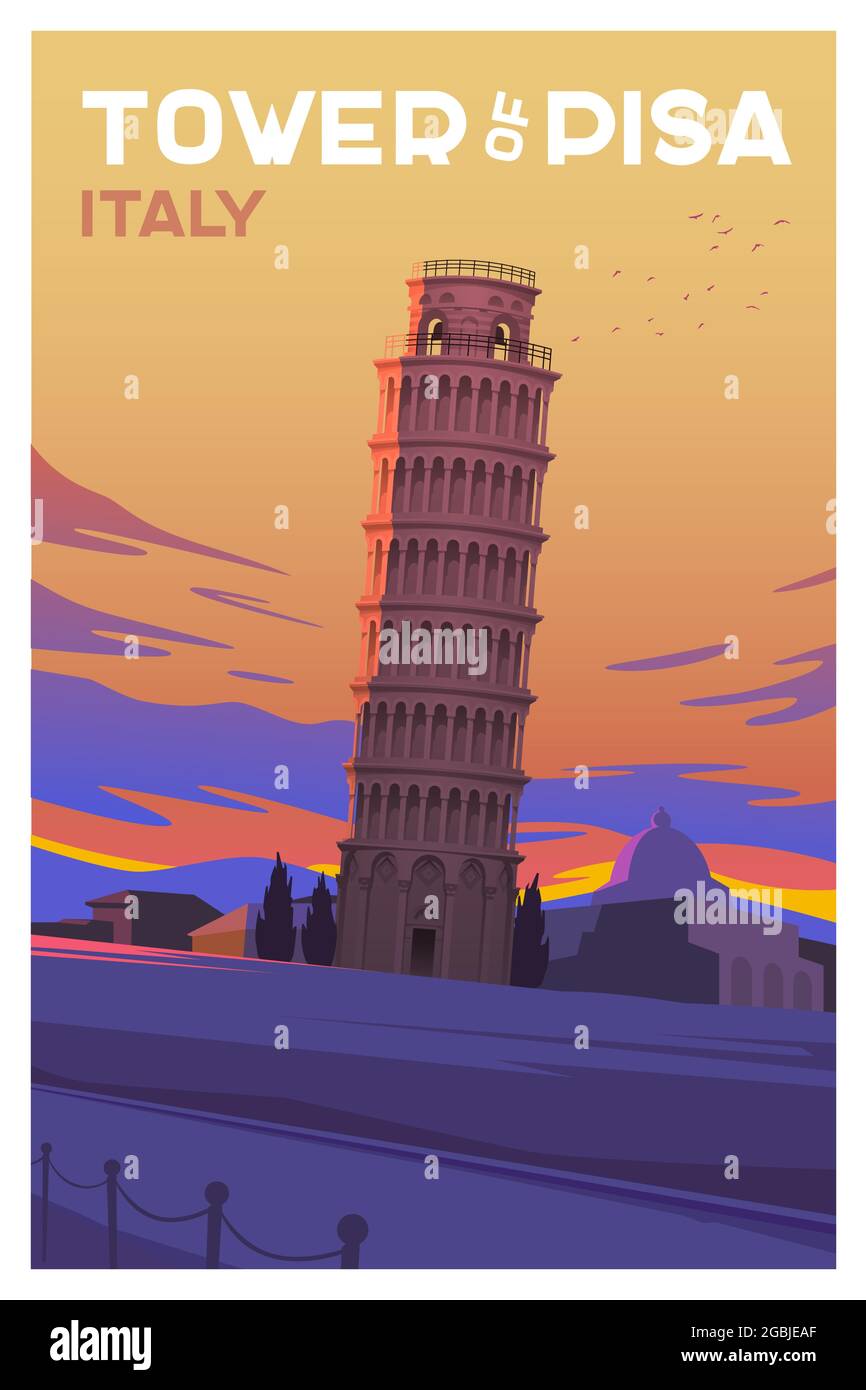 Der Turm von Pisa. Zeit zum Reisen. Stock Vektor