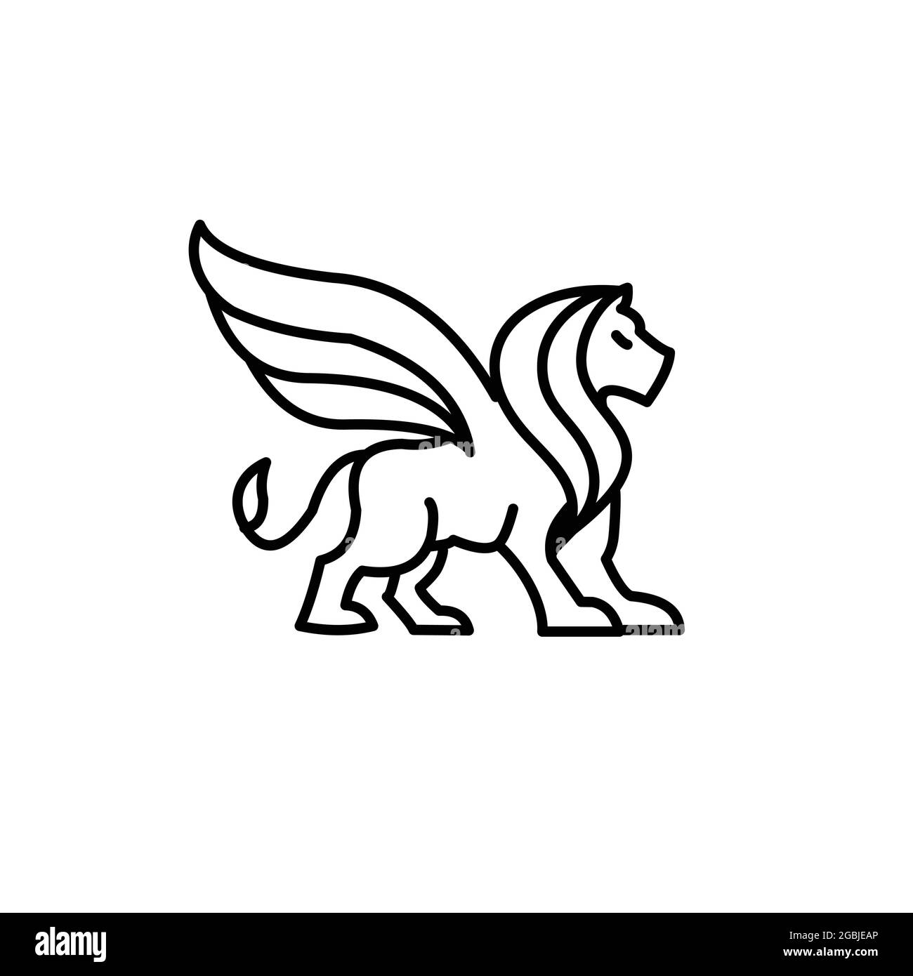 Geflügelter Löwe flach schwarz mit schwarzem Hintergrund Logo exklusive Design-Inspiration Stock Vektor