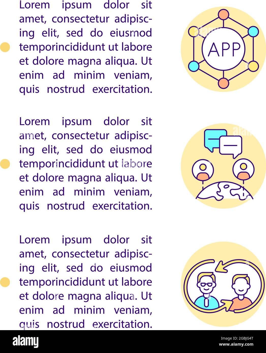 Globale OnlineKommunikation Konzept Liniensymbole mit Text. PPTSeitenvektorvorlage mit