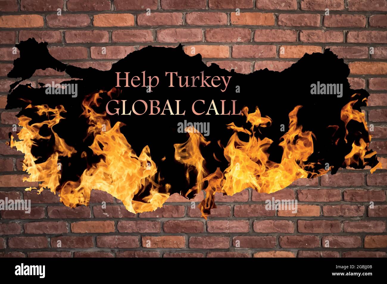 Großes Katastrophenwildfeuer in allen Regionen der Türkei. Halp Aufruf zur Zerstörung der Natur durch Feuer. Vektorgrafik Stock Vektor