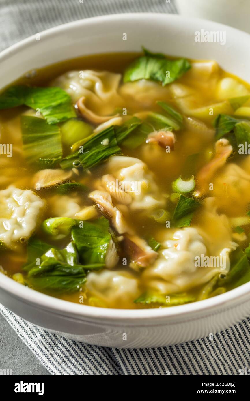 Hausgemachte asiatische Hühnersuppe mit Bok Choy Stockfoto