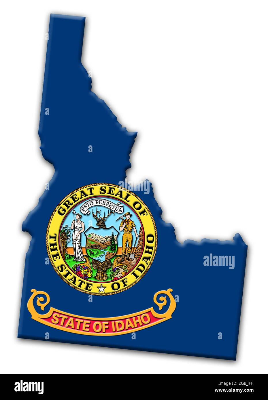State Map of Idaho mit State Outline und der offiziellen State Flag Stockfoto