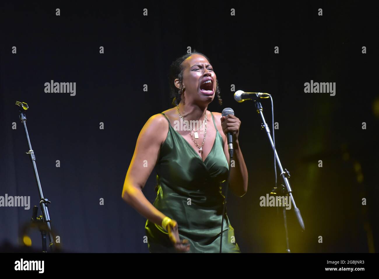 Roma, Italien. August 2021. Eröffnung von Sherol Dos Santos al Concerto auf: Adriano Viterbini. Ice one e Riccardo Sinigallia - Villa Ada - Roma incontra il mondo Kredit: Unabhängige Fotoagentur/Alamy Live Nachrichten Stockfoto