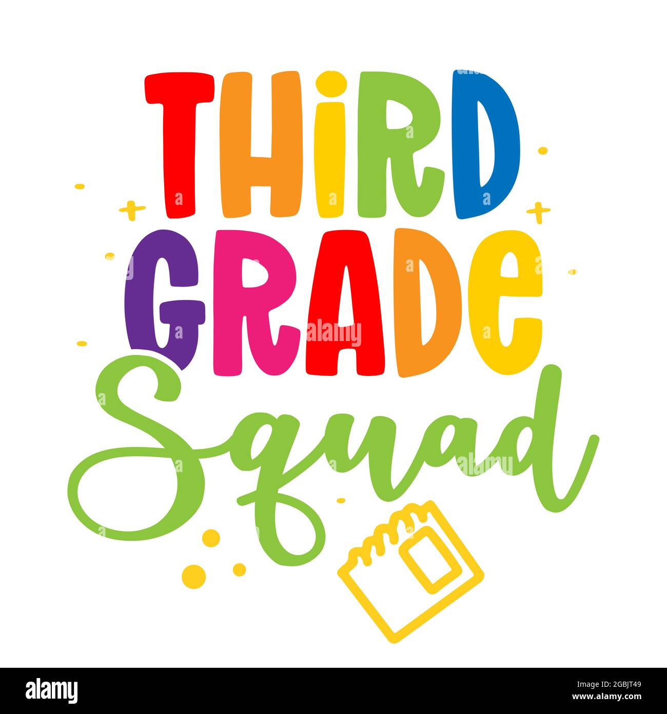Third Grade Squad 3st - farbenfrohes Typografie-Design. Gut für Kleidung, Geschenksets, Fotos oder Motivationsplakate. Vorschule Bildung T-Shirt Typografie Stock Vektor