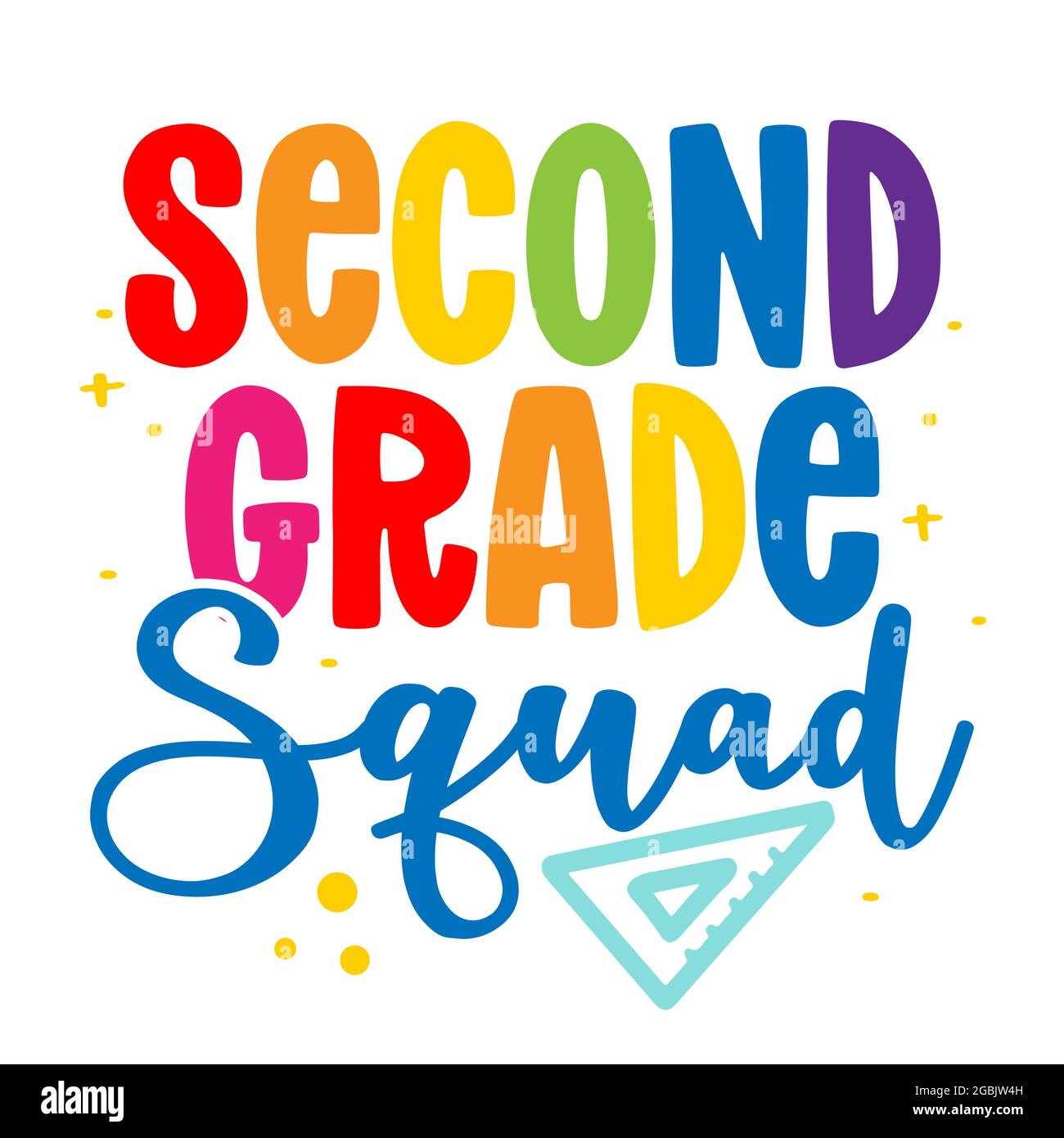 Zweite Klasse Squad 2st - farbenfrohes Typografie-Design. Gut für Kleidung, Geschenksets, Fotos oder Motivationsplakate. Vorschule Bildung T-Shirt Typografie Stock Vektor
