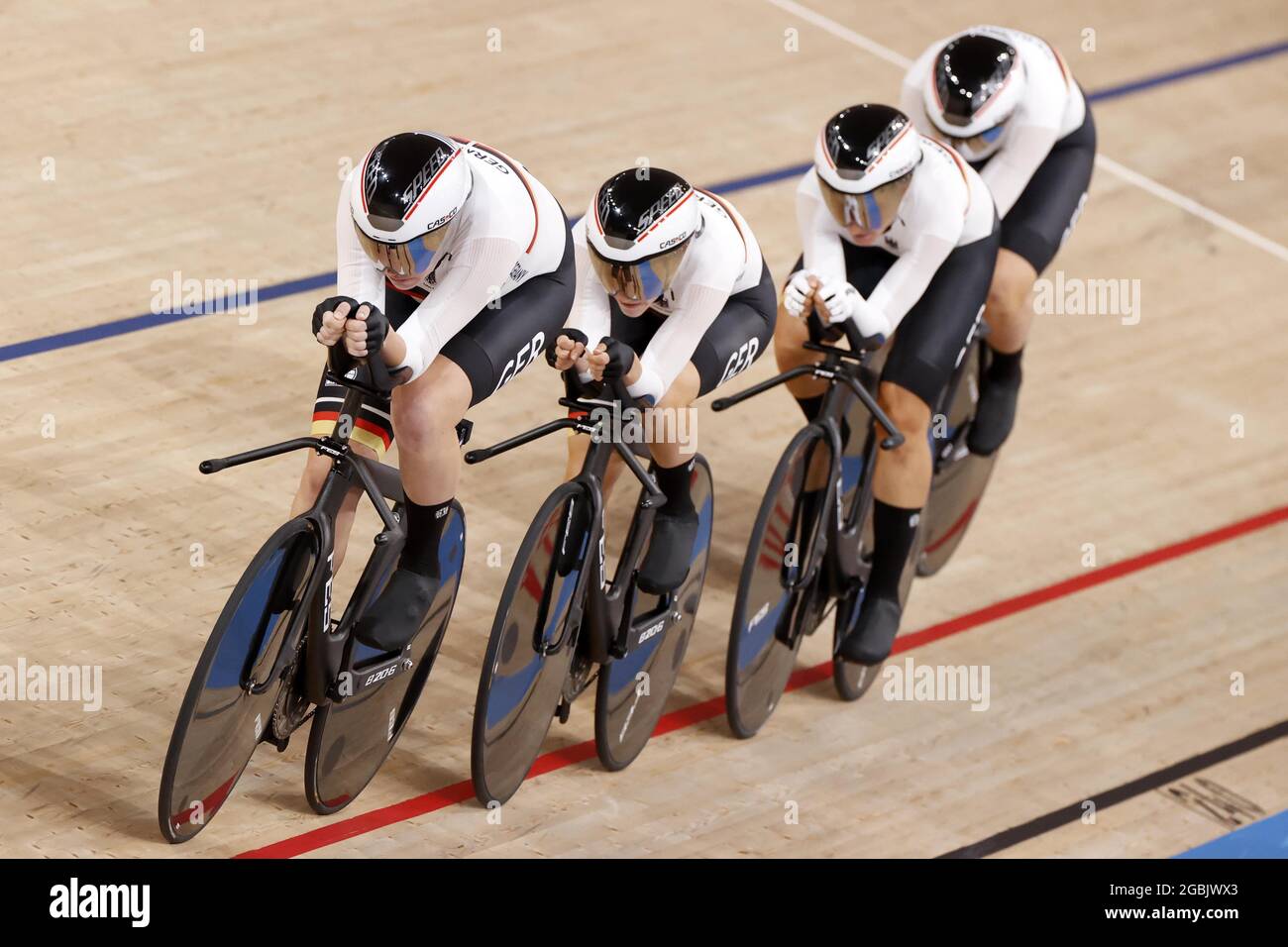 149 BRAUSSE Franziska / 150 BRENNAUER Lisa / 154 KLEIN Lisa / 155 KRÖGER Mieke (GER) während der Olympischen Spiele Tokio 2020, Radrennbahn Frauenmannschaft Verfolgungsfinale um Gold am 3. August 2021 auf dem Izu Velodrome in Izu, Japan - Foto Foto Kishimoto / DPPI Stockfoto