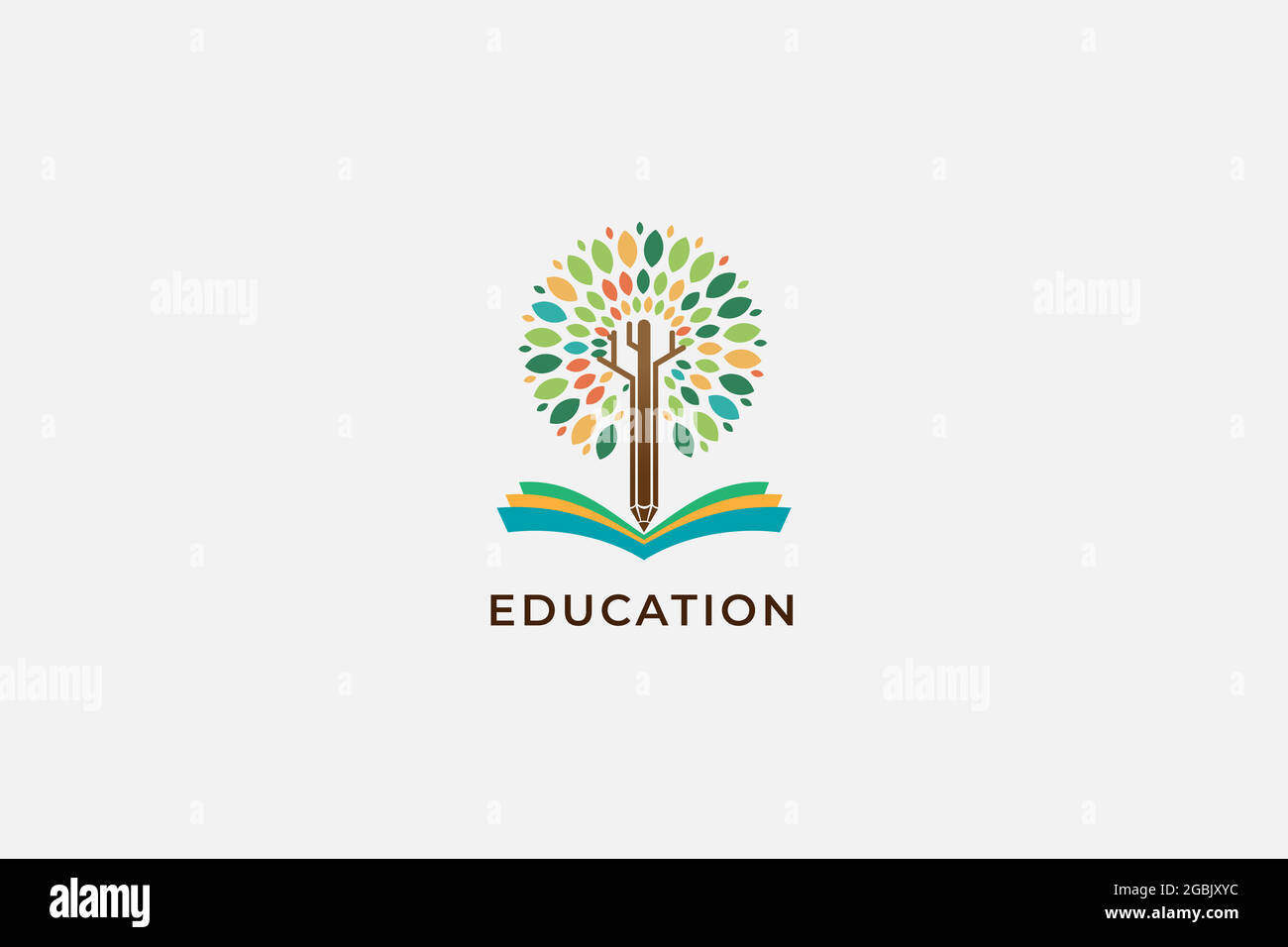 Baum und Buch mit Bleistift Icon Logo Design - Vektor abstraktes Logo Design Vorlage - Online-Bildung und Lernkonzept - Emblem für Kurse, Klasse Stock Vektor