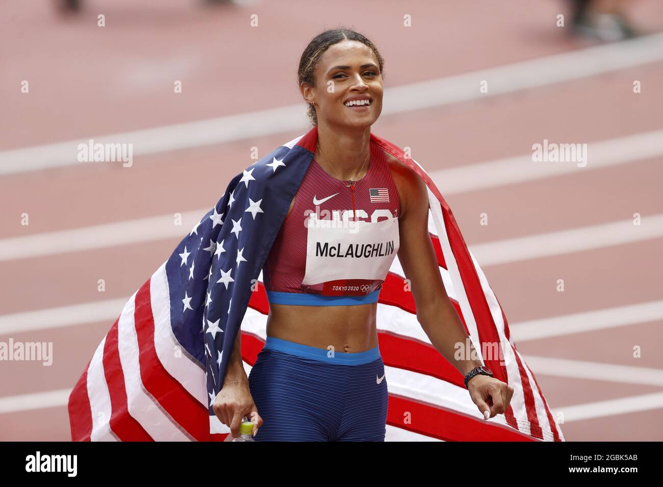 Sydney McLaughlin (USA) Gewinnerin der Goldmedaille während der Olympischen Spiele Tokio 2020, Leichtathletik-Finale der 400-m-Hürden der Frauen am 4. August 2021 im Olympiastadion in Tokio, Japan - Foto Kishimoto / DPPI Stockfoto