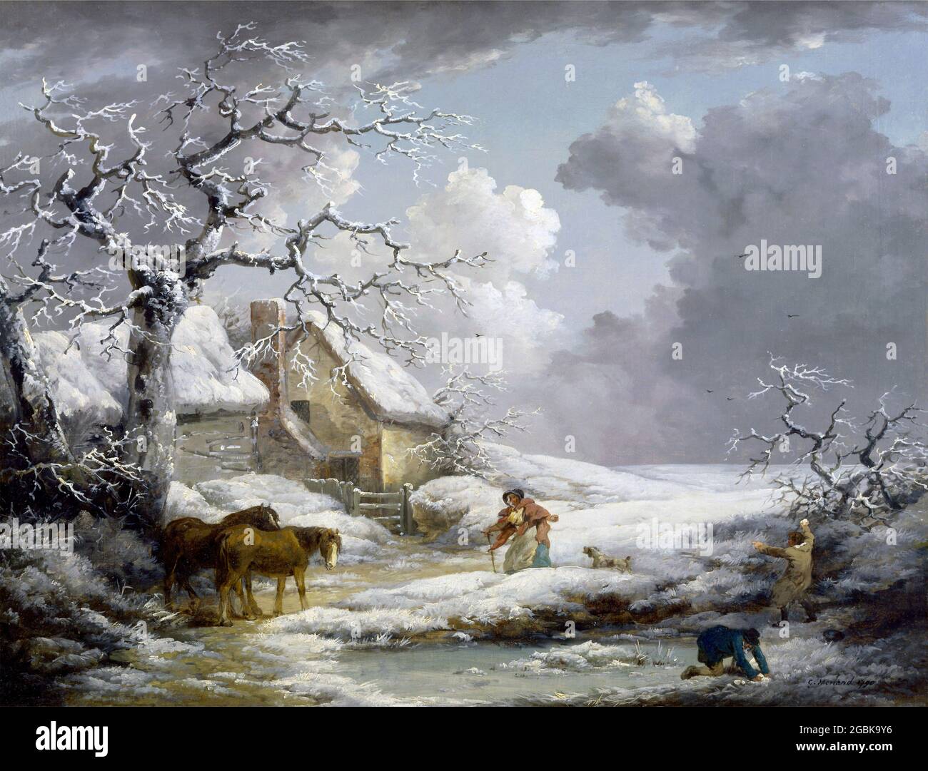 Winterlandschaft von George Morland (1763-1804), Öl auf Leinwand, 1790 Stockfoto