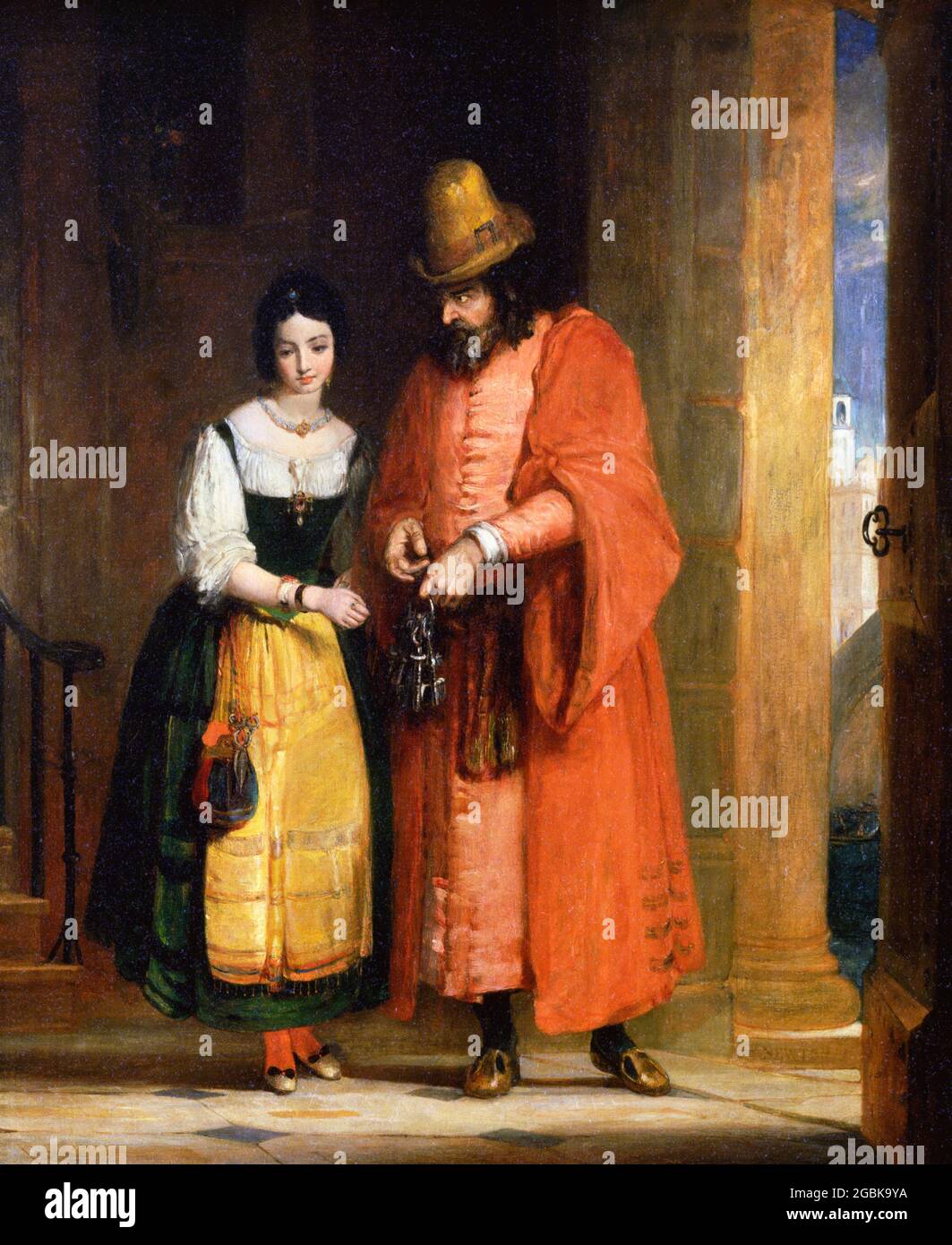 Shylock und Jessica aus dem 'Merchant of Venice', Akt II, Szene ii von Gilbert Stuart Newton (1795-1835), Öl auf Leinwand, 1830 Stockfoto