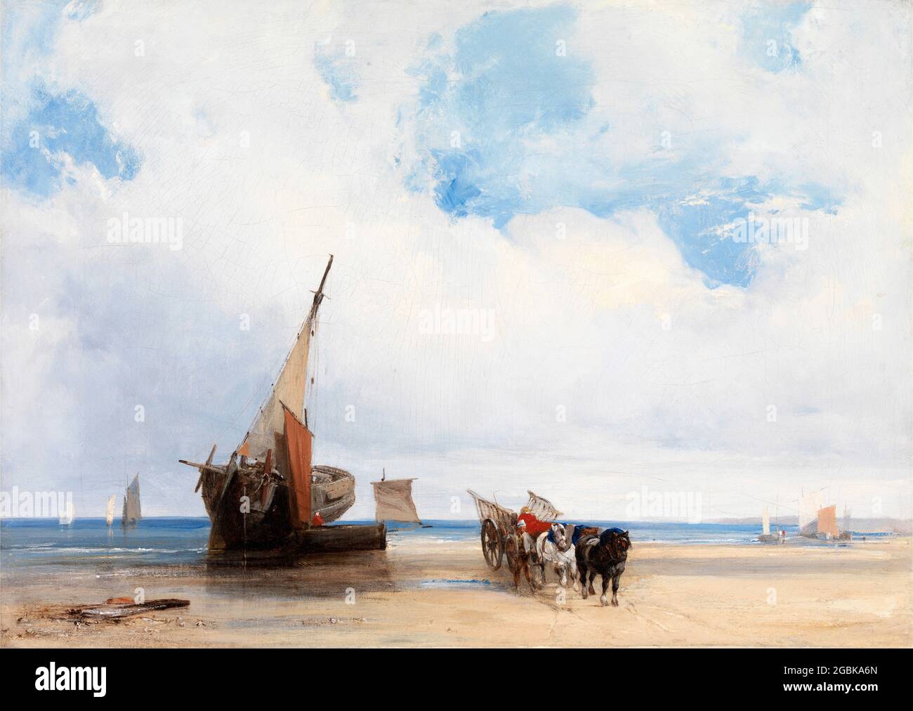 Beachelte Schiffe und ein Wagen in der Nähe von Trouville von Richard Parkes Bonington (1802-1828), Öl auf Leinwand, c.. 1825 Stockfoto
